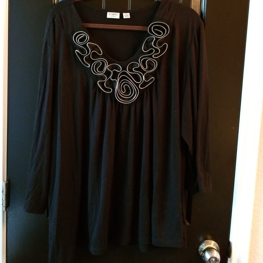 Black Blouse with rosette collar.
